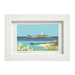 SALE Small framed print - Godrevy Lighthouse (pastels)